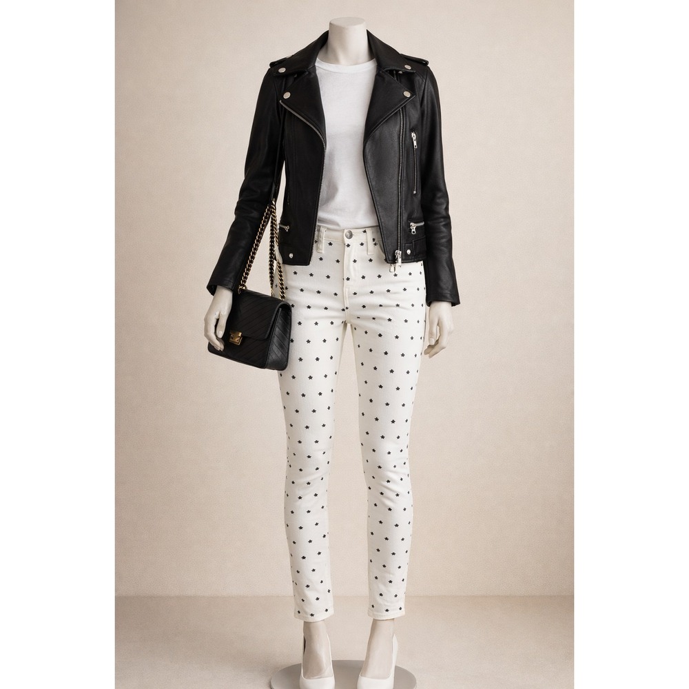 J. Crew Toothpick Star Print Skinny Jeans Womens 31 White Black Ankle Crop